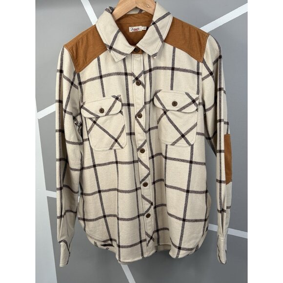 Faherty Daly Shirt Olivia Plaid Women’s Medium Flannel Tan Beige Button Up - Picture 1 of 16